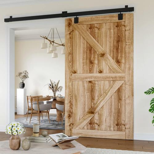 8FT Box Rail Hardware Heavy Duty Steel Sliding Barn Door Track, Wall Mount Kit, Fit Indoor and Exterior Door, Smoothly and Quietly Easy to Install