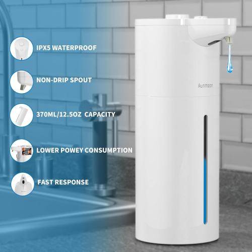 Aunmaon Automatic Soap Dispenser Touchless, Modern, Kitchen & Bathroom, Hands-Free, Adjustable Volume, Long Battery Life, Compatible with Thick & Thin Soap, Easy for Toddlers, Clog-Free, White