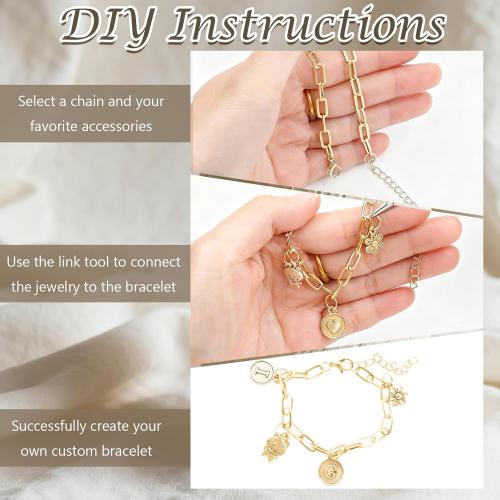 20 Pcs 18K Gold Plated Necklace Bracelet Chain Kit, Paperclip Alloy Link Fit Clip on Charm, Charm Bracelet Necklace Kit for Women DIY Jewelry Making (Gold)