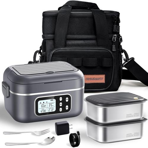 27000mAh Cordless Electric Heated Lunch Box, 100W Rechargeable Portable Food Warmer for Adults Work Travel Car - Battery-Powered & Self-Heating, 2 x 6.3 cups