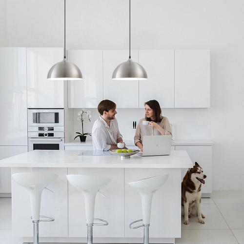 Brushed Nickel Industrial Pendant Light 11.8inches 2 Packs,Mental Hanging Light Fixtures for Kitchen Island,Dome Pendant Light,Ceiling Light Fixtures for Restaurant Dining Room Aisle