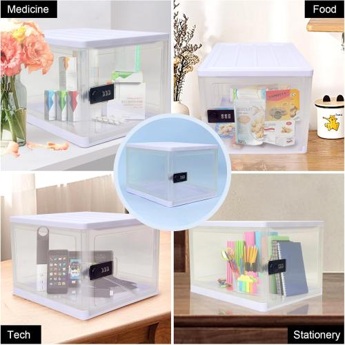 Clear Lockable Storage Box for Food，Tech and Home Safety, Medicine Lock Box for Safe Medication,Lockable Storage Bin，Refrigerator Storage Bins, Tablet Phone Jail Lock Box (Clear)
