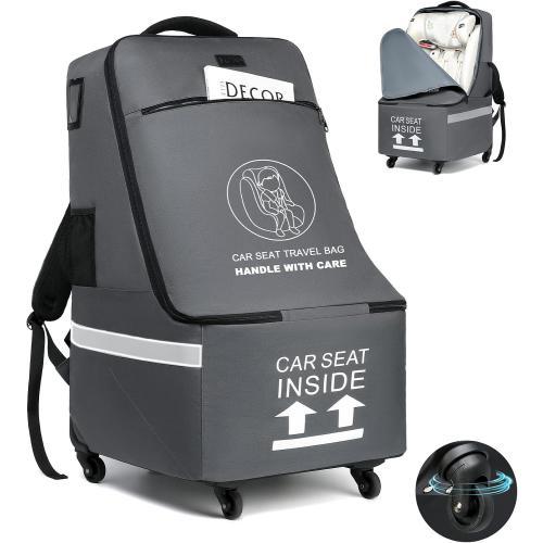 MCBD Car Seat Travel Bag for Airplane, Foldable Baby Carseat Backpack for Travel Padded Carseat Carrier for Airport Gate Check, Infant Stroller Cover with Reflective Strips