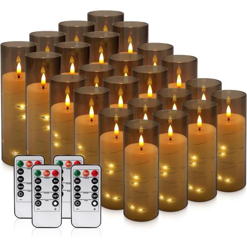 YOROXRG 24 Pack Halloween Decoration Flickering Flameless Candles, Battery Operated LED Candles for New Year, Home Decor, Parties, Wedding,Christmas(D2.2 x H 5 6 7) Grey