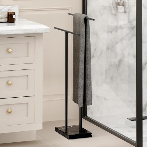KES Standing Towel Rack with Black Natural Marble Base, 2-Tier Towel Rack Stand for Bathroom Floor, Bath Towel Holder Fits Bath Towel & Hand Towel,18/8 Stainless Steel, BTH217-BBK