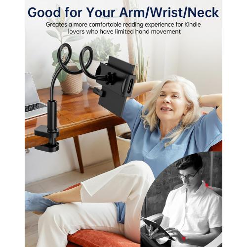 Kindle Holder with Remote Page Turner | Hands-Free Stand for Reading in Bed or Desk – Compatible with Kindle Paperwhite, Oasis, iPad, iPhone, and More | Fits Devices from 4.5” to 10”