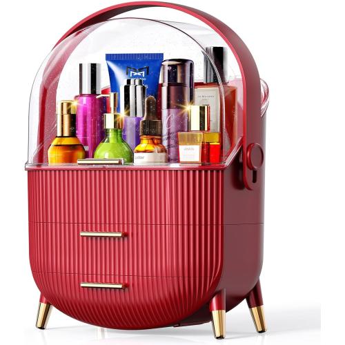White Makeup Organizer for Vanity, Cosmetic Display Case, Skincare Organizer, Fit for Bathroom,Living room,Bedroom Countertop,Dressing Table,College Dorm (RED)