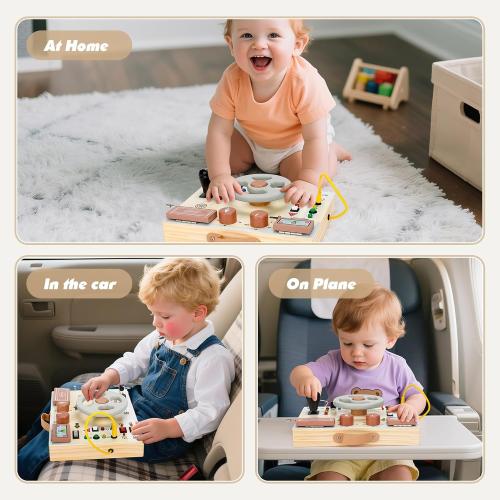 Joyreal Toddler Busy Board with LED Lights, Steering Wheel, Sounds, Montessori Toys for 1  Year Old, Fidget Board Sensory Travel Toy, Gifts for Boys and Girls