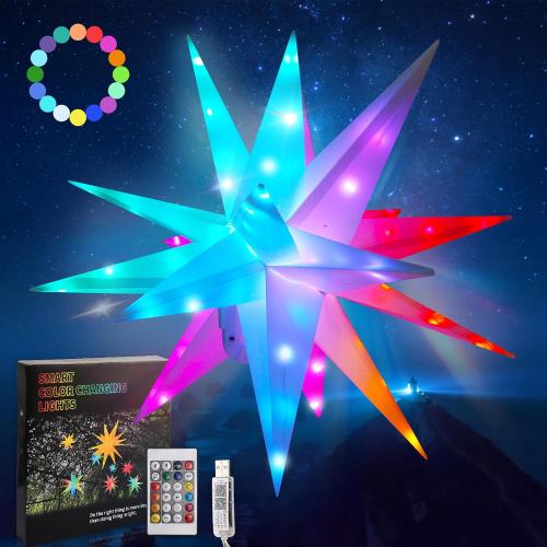 Christmas Star Tree Topper Moravian Star Light, LED Bluetooth App & RGB Remote Control Lights, Music Sync Color Changing, Indoor and Outdoor Hanging Xmas Bethlehem(10 inch)