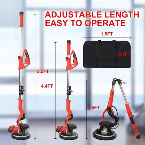 Drywall Sander, 1150W Electric Drywall Sander with Vacuum Dust Collector, 7.2A Popcorn Ceiling Removal Tool, 6 Variable Speed 900-2100RPM, Pure-Copper Motor, IP20 Waterproof,Extendable Handle