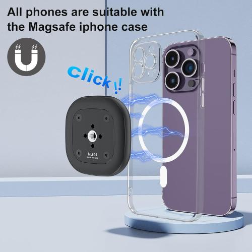 Black VRIG MG-01 Magnetic Tripod Mount,1/4 Tripod Adapter w Magnetic Ring, Multiple Locating Holes for ARRI,Compact Size for iPhone 16/15/14/13/12 Series & All Phones & Cases