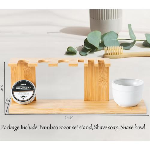 Bamboo Razor And Brush Stand With Shaving Bowl And Shaving Soap Elegant Shaving Brush Stand Premium Shaving Stand Safety Razor Shave Kit Mens Shaving Kit For Men
