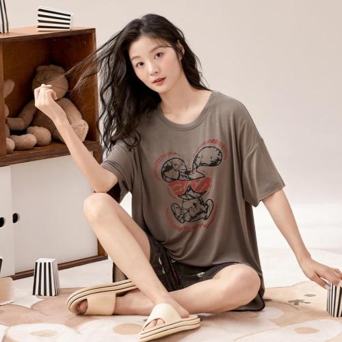 Cute Casual Women Large Girls Kawaii Short Sleeve And Shorts Pajama Set With Chest Pads Home Comfort Fashion Pj Sleep