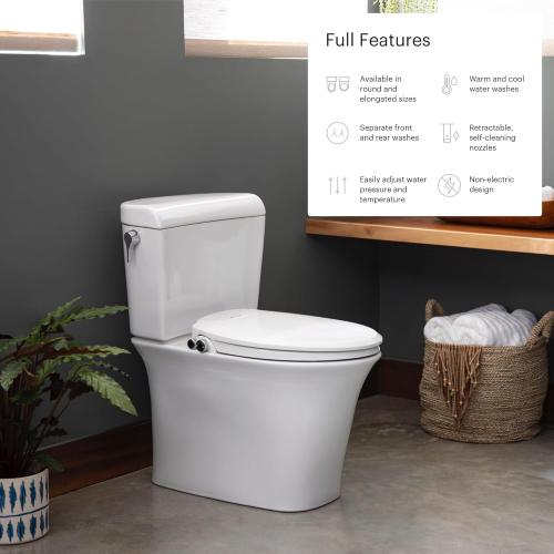 Brondell Swash Bidet Toilet Seat, Non-Electric, Dual Temperature, Fits Round Toilets, White – Dual Nozzle System – with Easy Installation