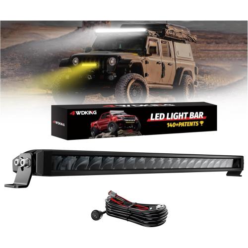 4WDKING 22 Inch Dual-Color Slim LED Light Bar,120W Spot Flood Combo Beam with Wiring Harness Kit, Screwless Design, IP68&IP69K Waterproof, Off Road Driving Lamp Fog Lights for Truck Pickup ATV UTV SUV