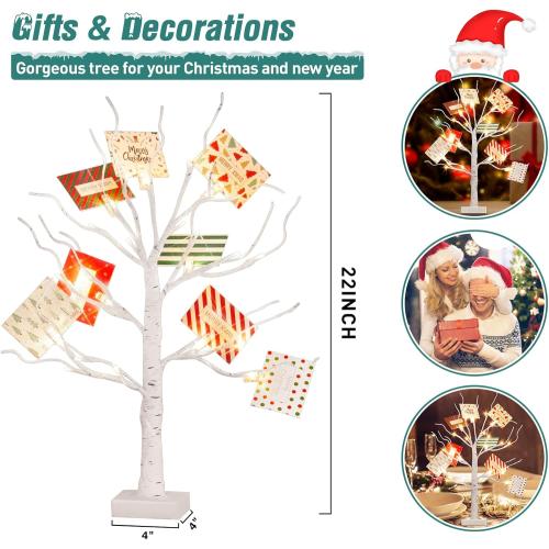 PEIDUO Christmas Decorations, 22 Inch Gift Card Tree Holder with 8 Clips and 8 Xmas Cards, Lighted Tabletop Money Tree, for Christmas,Birthday Wedding,Battery Powered, 6H/18H Timer (White)