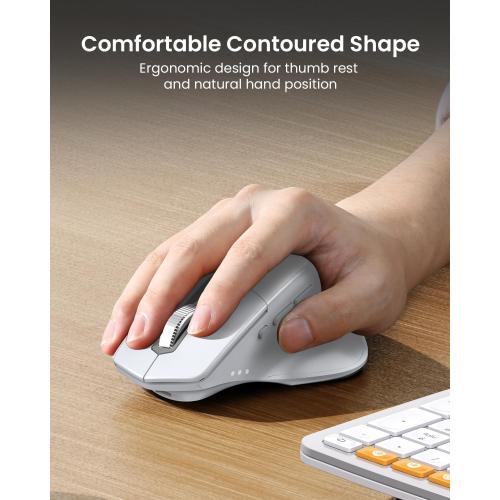 ProtoArc EKM01 Plus Wireless Ergonomic Keyboard Mouse Combo - White Silver | Full-size Split Keyboard with Cushioned Wrist Rest, Ergonomic Mouse, 3-Device Bluetooth/2.4G, USB-C Rechargeable