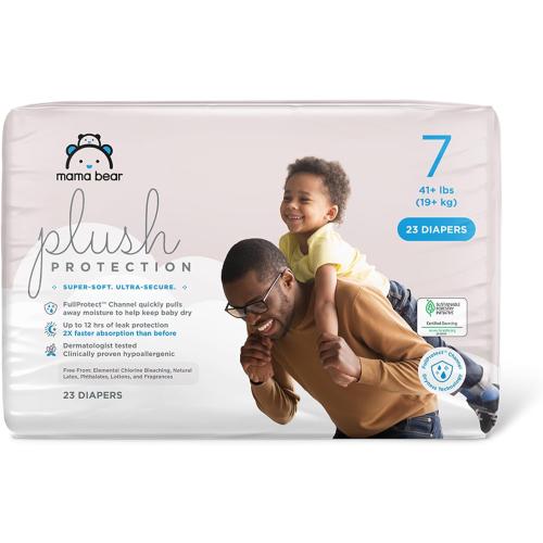 Amazon Brand - Mama Bear Plush Protection Diapers - Size 7, 23 Count, Hypoallergenic Premium Disposable Baby Diapers