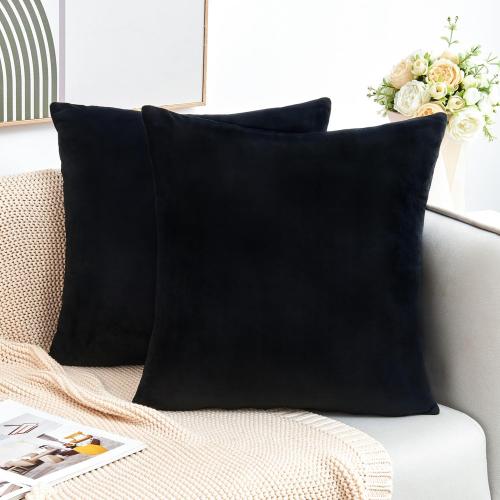 Throw Pillow Covers Decorative Velvet Set of 2 12x20 Inch Pillow Covers, Soft Black Lumbar Pillowcases for Couch Sofa Bed Living Room, Farmhouse Home Boho Decor, Accent Cushion Covers