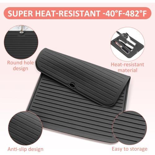 Quccefods Large Heat Resistant Silicone Mat for Hair Tools: Curling Iron, Flat Iron, Hair Straightener - Portable Hair Styling Pad Cover