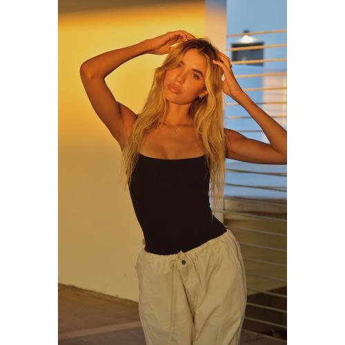 Size S SUUKSESS Women Sexy Square Neck Thong Bodysuit Backless Cami Bodysuit Top