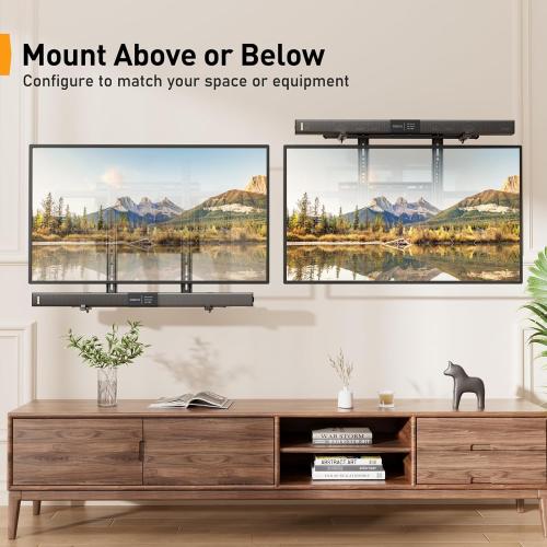 Black Perlegear Soundbar Mount, Sound Bar Mount with Holes/Without Holes, Sound Bar Mounts Under TV up to 15 lbs, Non-Slip Base Holder Extends 3.5” to 6”, Attach Speaker to TV or Wall
