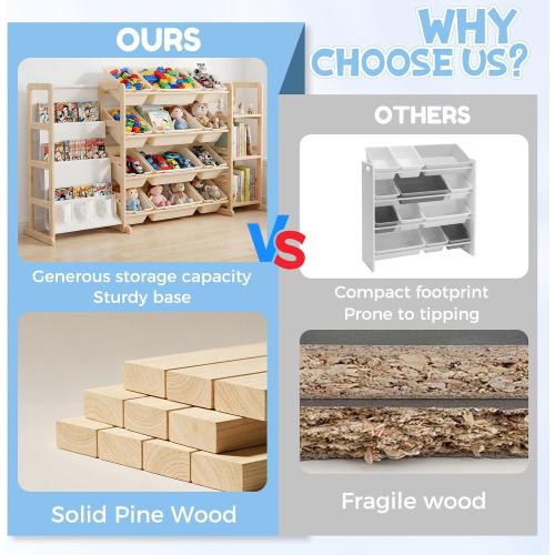 Large Toy Storage Organizer with 12 Bins, 4-Tier Bookshelf & 3 Side Shelves, 59 Wide Kids Room Organization, Easy Assembly for Playroom, Bedroom, Nursery Room, White