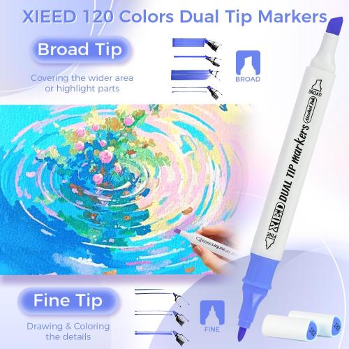 Alcohol Markers, 120 Colors Alcohol Markers Set for Adults and Artists in Coloring, Painting