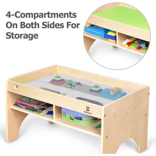 Kids 3-in-1 Wooden Art & Activity Table Playset Furniture with 4 Compartments for Storage, Play Table Compatible with Blocks&Bricks and Train Set for Preschool Toddler Boy & Girl (STD.)