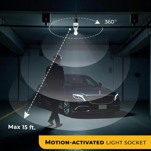 Touch & Glow 360 Motion Sensor Light Socket for Indoor & Outdoor - Energy Efficient Socket Adapter for Garage, Basement, Kitchen, Storage Room - Smart Motion Detector - Motion Activated Light Adapter