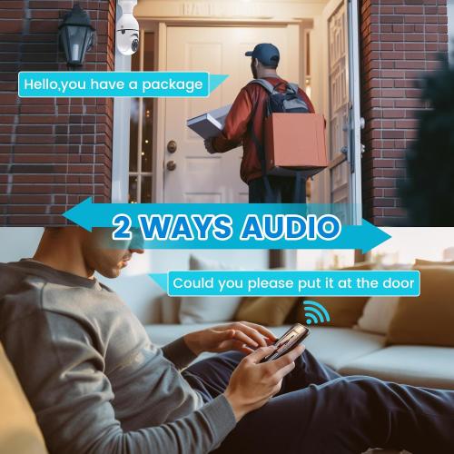 Light Bulb Security Camera, 2K/3MP Outdoor Camera Wireless 2.4G Hz WiFi E27 Camera for Home Security, 24/7 Recording, Motion Detection and Alarm