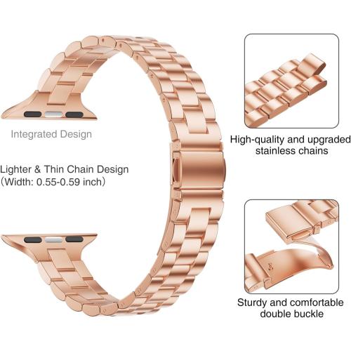 Thin Band Compatible with Apple Watch 40mm 38mm 41mm 42mm 44mm 45mm 49mm, Premium Stainless Steel Metal Replacement Adjustable Wristband Strap for iWatch Ultra SE Series 9/8/7/6/5/4/3/2/1 Women
