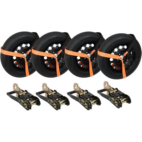 Silscvtt Pro Series Orange Lasso Style Car Tie Down with Snap Hooks 2 Inch x 96 Inch 4 PCS 3,300 lbs Safe Working Load