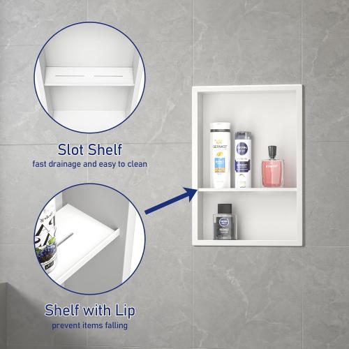 Stainless Steel Shower Niche 18 X 12 White with 2-Tiers Shelf No Tile Needed Niche Shower for Bathroom Storage Recessed Wall Niches Over Mount Installation‼️small scratch on back‼️