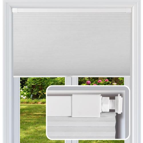 Cordless Cellular Shades, No Drill No Tools Honeycomb Window Blinds, Blackout Light Blocking Cellular Shades for Window, Thermal Insulation Blinds, Easy to Install, White 40 W x 64 H