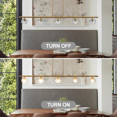 TANIN Kitchen Island Lighting Fixture, Dining Room Over Table 5 Lights Chandeliers, Height Adjustable Gold Crystal Shade Chandelier Farmhouse Pendant for Lighting Foyer Hallway Living Room -47.6