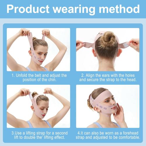 Upgrade V Line Face Lifting Mask, Chin Strap for Sleeping, V Line Lifting Mask Face Slimming Strap, Double Chin Reducer Eliminator for Women, Jaw Exerciser, Firming Prevent Sagging (21-27in, Pink)
