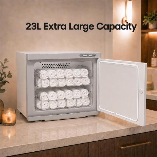 ForPro Professional Collection Premium Hot Towel Warmer, 23L Extra Large Capacity, Two Stainless Steel Racks, White
