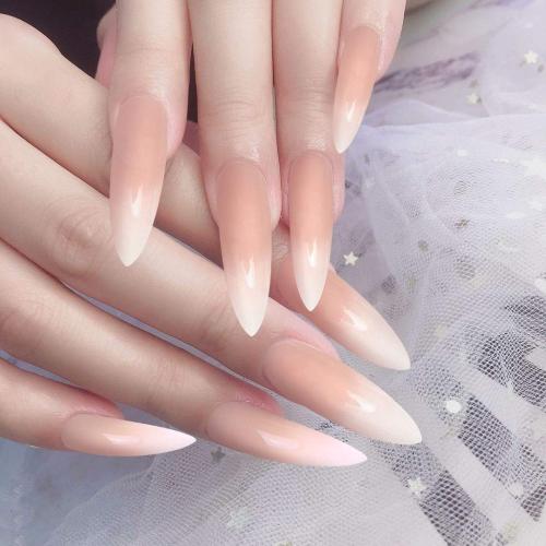 Allstarry 120pcs Extra Long Ombre French Fake Nail Natural Nude Stiletto Press on Nails Full Cover Artificial Wedding Party Manicure Nail Tips for Women and Girls