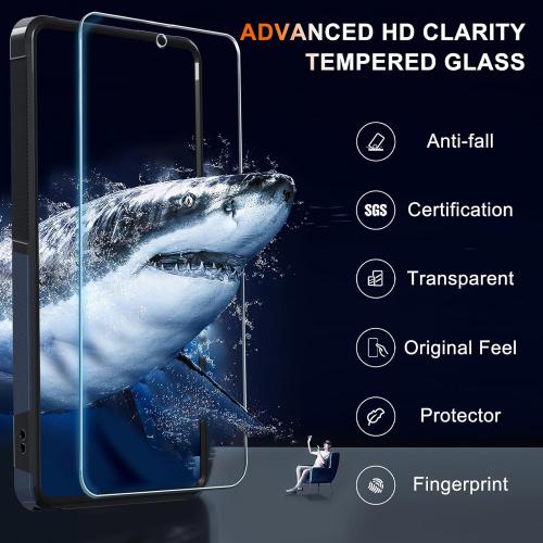 RMOCR for Moto G 5G 2025 Case, Full Body Heavy Duty Rugged Shockproof Protective Phone Cover with Lanyard Strap, Tempered Glass Screen Protector, Navy Blue