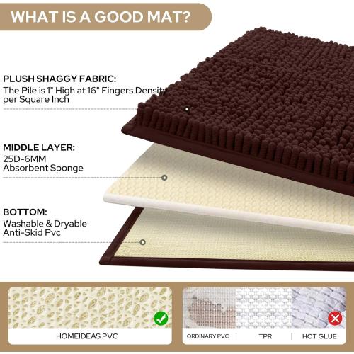 3 Pieces Bathroom Rugs, Ultra Soft Non Slip Absorbent Chenille Toilet Bath Mat Set (Brown,17x24 20x32 U Shape 20x24)