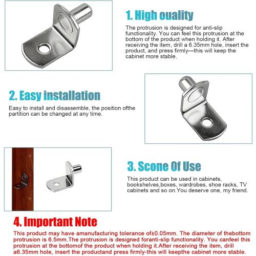 50 Pcs Shelf Pegs Pins，1/4 Inch Upgraded Diameter L-Shaped Perforated Nickel Plated Shelf Pins, Cabinet Shelf Pegs for Shelves, Shelf Support for Bookshelf Kitchen Cabinet Shelf Pegs.