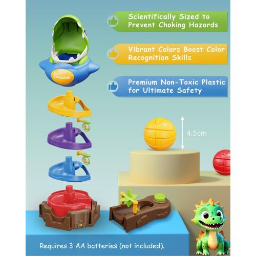 Dinosaur Ball Drop Toy for 3 4 5 6 7 8 Years Old Kids, Dino Spin Twister Toddlers Toy, Shoot Balls Toddler Montessori Toys Gifts for 3-6 Year Old Boys Girls, 2 Players PK Mode