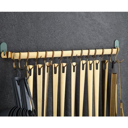 Kyraton Kitchen Utensil Rack, Kitchen Rack With Gold Titanium Plating,Rail Rack Organizer for Hanging Knives,Wall Mounted Gourmet Kitchen Rail with 14 Hooks