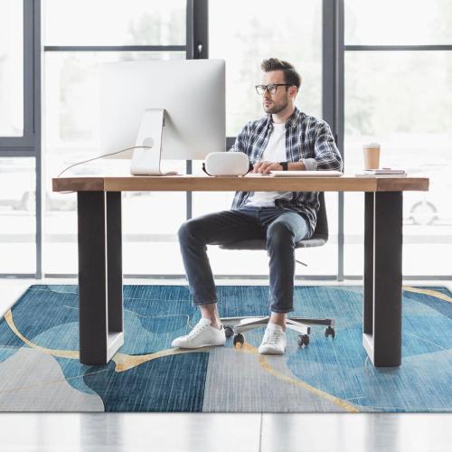 Office Chair Mat, Gsmmatwin 50 x 65 (6mm) Thick Blue Modern Chair Mat, Anti-Slip Under Desk Chair Carpet for Hardwood Floor, Belgian Velvet Surface, Machine Washable Under Desk Rug for Office Home