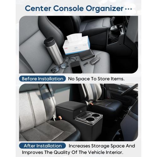 Center Console Between Seat with Lock, Cup & Phone Holder, Regular | Center Console for Truck, Van, Minivans, Motorhome, Truck Organizer with Cup & Phone Holders