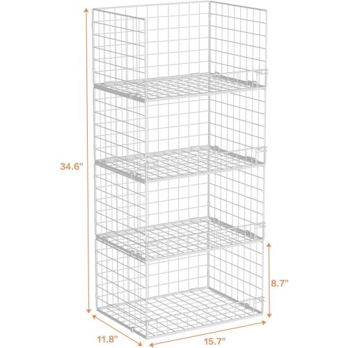 Yociyoga 4-Tier Stackable Closet Organizers and Storage Basket, Foldable Closet Shelf Organizer System, Space-Saving Clothes Storage Drawer Organizer for Wardrobe, White (Patent 30022416)