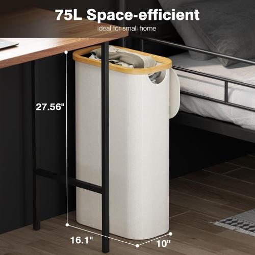 Bathola Slim Laundry Hamper with Lid, Dirty Clothes Hampers for Laundry, Collapsible Laundry Baskets for Small Spaces, Bedroom, Bathroom, Laundry Room, Beige