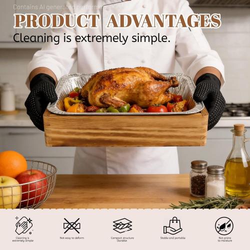 Tnstbiee 3-Pack Wooden Holders for 9x13 Foil Pans - Includes 3 Disposable Aluminum Foil Pans - Rustic Handcrafted Food Carrier - Perfect for Parties, Catering & Home Kitchen - Foil Tray Display Stand‼️ 3 wooden trays & 3 foil plans included (1 foil pan bent on edge) ‼️
