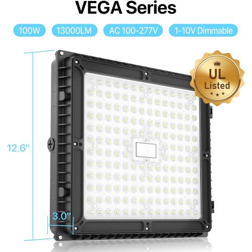 HYPERLITE 100W LED Canopy Lights: 1-10V Dimmable 13000LM Surface Mount Parking Garage Light IP65 Waterproof for Barn Gas Station Ceiling UL Listed 2 Pack